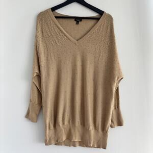 Talbots Embellished Tan V Neck Sweater Flowy Size Extra Large